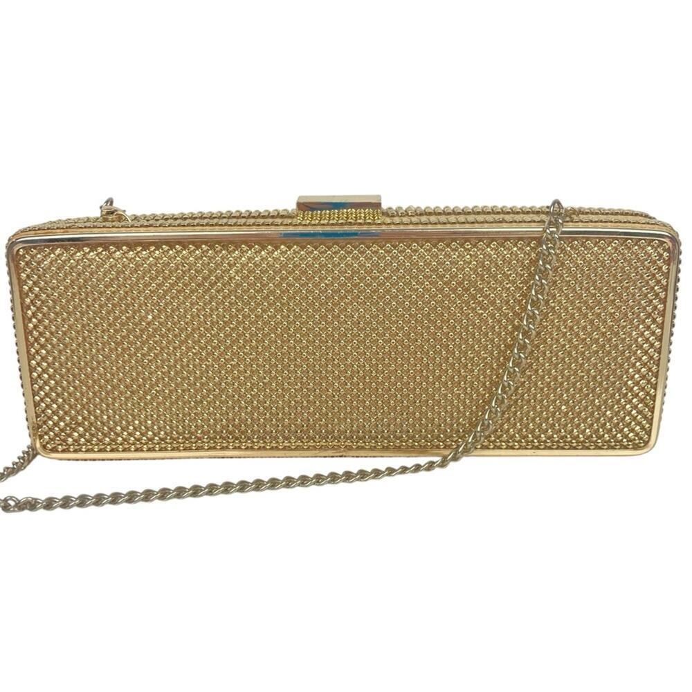 Whiting & Davis Gold Rectangular Box Clutch - image 1